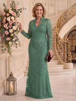 Plus Size Long Sleeves Sequin Mermaid Stand Collar Mother of the Bride/Groom Dresses Floor Length