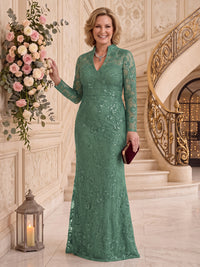 Plus Size Long Sleeves Sequin Mermaid Stand Collar Mother of the Bride/Groom Dresses Floor Length