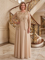 Plus Size Chiffon A Line 2 Pieces Floor Length 3/4 Sleeves Mother of the Bride/Groom Dresses with Jacket