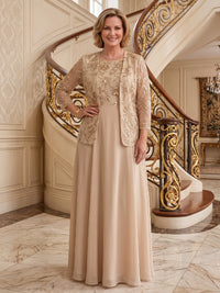 Plus Size Chiffon A Line 2 Pieces Floor Length 3/4 Sleeves Mother of the Bride/Groom Dresses with Jacket