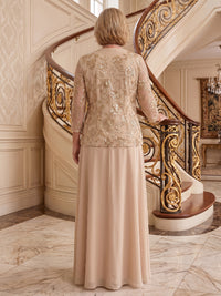 Plus Size Chiffon A Line 2 Pieces Floor Length 3/4 Sleeves Mother of the Bride/Groom Dresses with Jacket