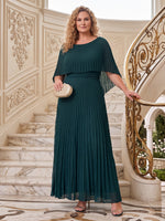 Pleated Plus Size Cape Sleeves Chiffon A Line Mother of the Bride/Groom Dresses Floor Length