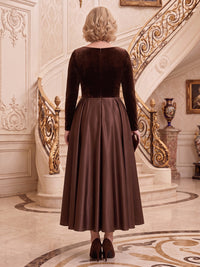 Velvet Satin Long Sleeves Mother of the Bride/Groom Dresses Scoop Neck A Line Ankle Length