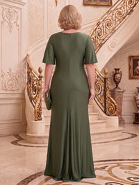 Plus Size Short Sleeves Satin Mermaid/Sheath Mother of the Bride/Groom Dresses Floor Length with Slit