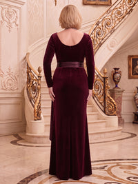 Plus Size Velvet Long Sleeves Floor Length Mother of the Bride/Groom Dresses Cowl Neck Mermaid/Sheath