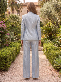 3 Pieces Long Sleeves Mother of the Bride/Groom Pantsuit with Jacket Jacquard Scoop Neck Floor Length
