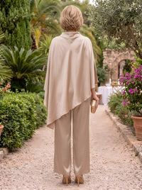 2 Pieces Cape Sleeves Mother of the Bride/Groom Pantsuit Satin High Neck Floor Length