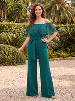 Off the Shoulder Mother of the Bride/Groom Jumpsuit Chiffon Floor Length with Belt