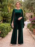 Cape Sleeves Round Neck Velvet Mother of the Bride/Groom Jumpsuit Floor Length