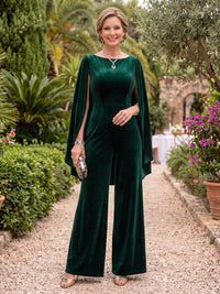 Cape Sleeves Round Neck Velvet Mother of the Bride/Groom Jumpsuit Floor Length