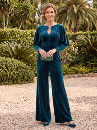 Velvet Cape Sleeves Round Neck Mother of the Bride/Groom Jumpsuit Floor Length