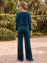 Velvet Cape Sleeves Round Neck Mother of the Bride/Groom Jumpsuit Floor Length