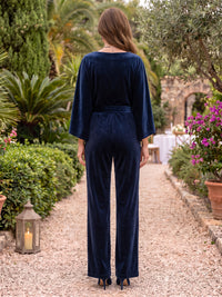Velvet Cape Sleeves Cowl Neck Mother of the Bride/Groom Jumpsuit Floor Length with Belt