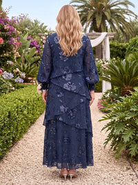 Plus Size Sequin Mother of the Bride/Groom Dresses Tiered A Line Scoop Neck Long Sleeves Floor  Length