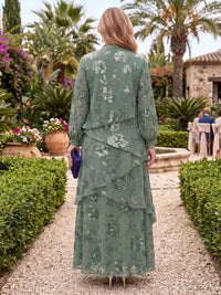 Plus Size Sequin Mother of the Bride/Groom Dresses Tiered A Line Stand Collar Long Sleeves Floor Length
