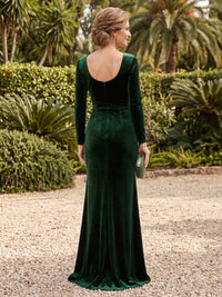 Long Sleeves Velvet Mermaid/Sheath Mother of the Bride/Groom Dresses with Slit V Neck Pleated