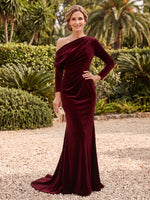 Long Sleeves Velvet Mermaid/Sheath Mother of the Bride/Groom Dresses One Shoulder Floor Length