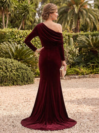 Long Sleeves Velvet Mermaid/Sheath Mother of the Bride/Groom Dresses One Shoulder Floor Length