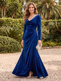 Long Sleeves Velvet Mother of the Bride/Groom Dresses Cowl Neck Mermaid/Sheath Floor Length