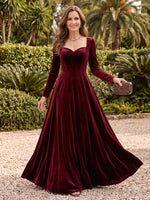 Velvet Long Sleeves A Line Mother of the Bride/Groom Dresses V Neck Floor Length