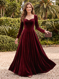 Velvet Long Sleeves A Line Mother of the Bride/Groom Dresses V Neck Floor Length