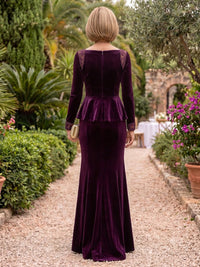 2 Pieces Long Sleeves Velvet Mother of the Bride/Groom Dresses Mermaid/Sheath Scoop Neck Floor Length