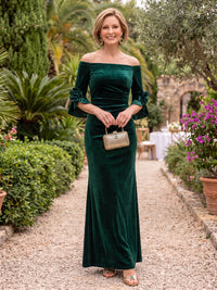 Short Sleeves Velvet Mother of the Bride/Groom Dresses Off the Shoulder Mermaid/Sheath Floor Length