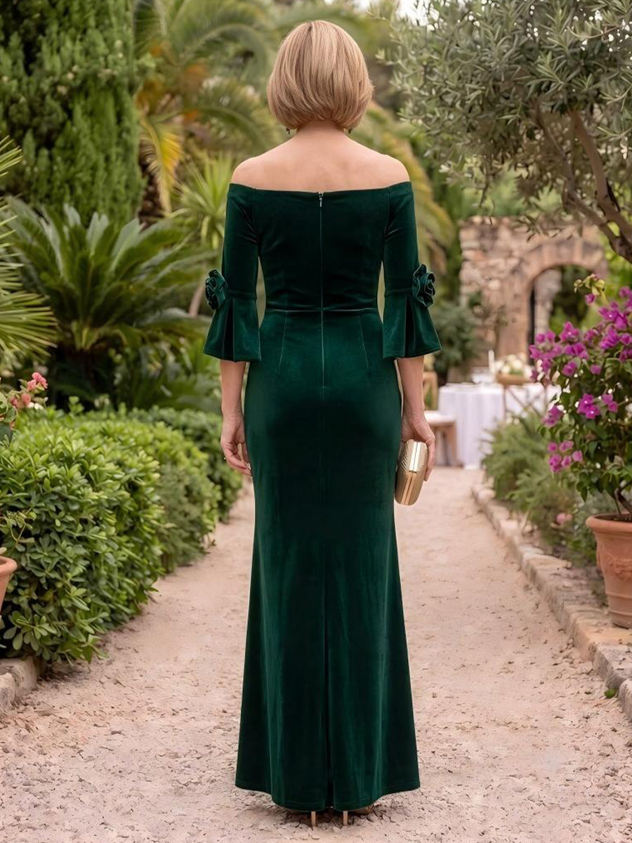Short Sleeves Velvet Mother of the Bride/Groom Dresses Off the Shoulder Mermaid/Sheath Floor Length