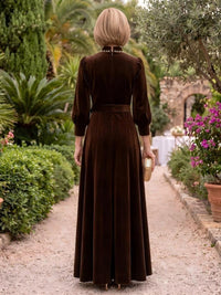 Velvet Long Sleeves A Line Mother of the Bride/Groom Dresses V Neck Floor Length with Belt