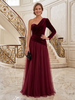 One Shoulder Velvet Long Sleeves A Line Mother of the Bride/Groom Dresses Floor Length