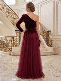 One Shoulder Velvet Long Sleeves A Line Mother of the Bride/Groom Dresses Floor Length