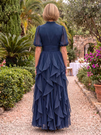 Short Sleeves Floor Length Ruffle Chiffon Mother of the Bride/Groom Dresses A Line High Neck Pleated