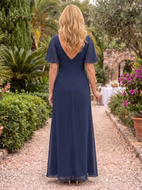 Short Sleeves Floor Length Ruffle Chiffon Mother of the Bride/Groom Dresses A Line Square Neck