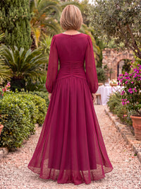Long Sleeves Pleated Chiffon Mother of the Bride/Groom Dresses A Line V Neck Floor Length