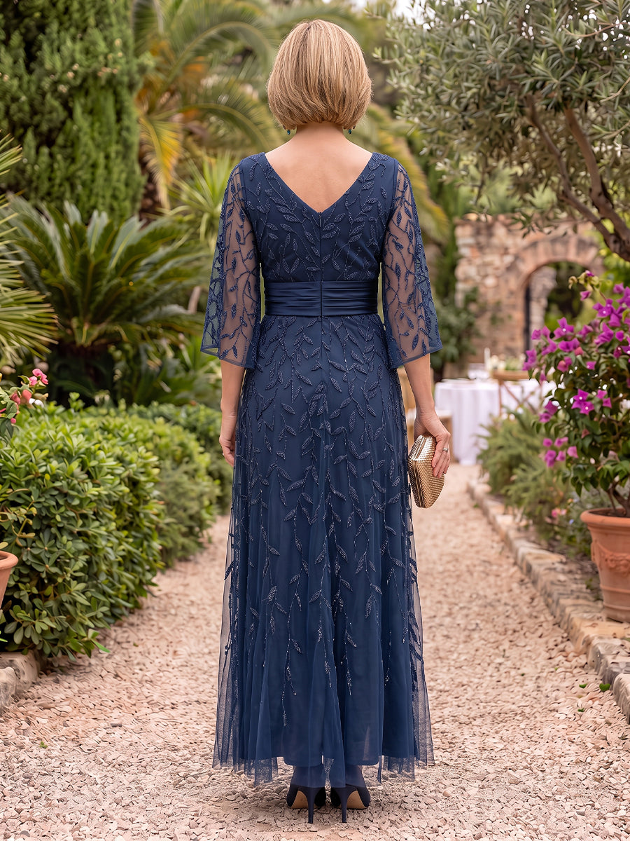 3/4 Sleeves Tulle Mother of the Bride/Groom Dresses A Line Scoop Neck Floor Length