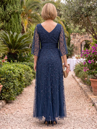 3/4 Sleeves Tulle Mother of the Bride/Groom Dresses A Line Scoop Neck Floor Length