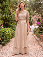 Short Sleeves Scoop Neck Chiffon Mother of the Bride/Groom Dresses A Line Floor Length