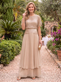 Short Sleeves Scoop Neck Chiffon Mother of the Bride/Groom Dresses A Line Floor Length