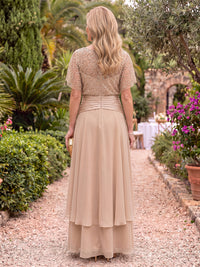 Short Sleeves Scoop Neck Chiffon Mother of the Bride/Groom Dresses A Line Floor Length