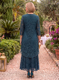 2 Pieces 3/4 Sleeves Scoop Neck Jacquard Mother of the Bride/Groom Dresses with Jacket A Line Ankle Length