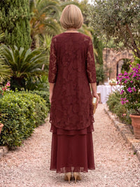 2 Pieces 3/4 Sleeves Scoop Neck Jacquard Mother of the Bride/Groom Dresses with Jacket A Line Floor Length