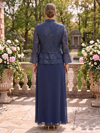 Tiered Chiffon Mother of the Bride/Groom Dresses A Line Stand Collar 3/4 Sleeves Floor Length