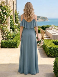 Off Shoulder A Line Spaghetti Straps Chiffon V Neck Long Bridesmaid Dresses