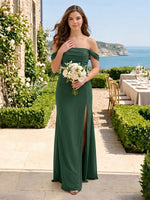 Chiffon Mermaid Off Shoulder Strapless Long Bridesmaid Dresses with Slit