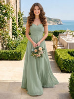 V Neck Chiffon A Line Spaghetti Straps Long Bridesmaid Dresses