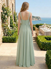 Square Neck Chiffon A Line Long Bridesmaid Dresses