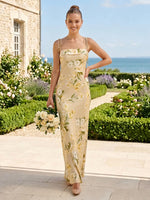 Satin Floral Print Strapless Mermaid Long Bridesmaid Dresses