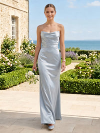 Satin Strapless Sleeveless Mermaid Long Bridesmaid Dresses