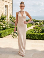 Satin Mermaid V Neck Sleeveless Bridesmaid Dresses