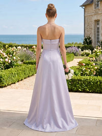 A Line Satin Strapless Sleeveless Long Bridesmaid Dresses